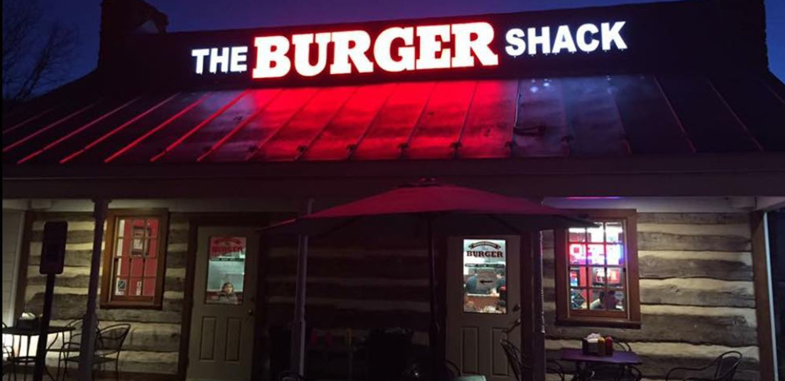 The Burger Shack restaurant at night